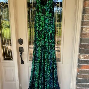 JVN by Jovani Green Sequin Gown